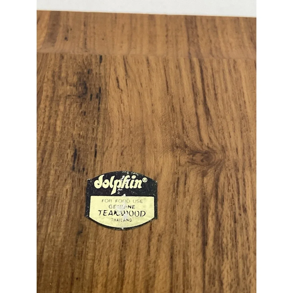 Vintage Dolphin Teak Wood Blue Onion Tile Cheese Cutting Board Serving Tray